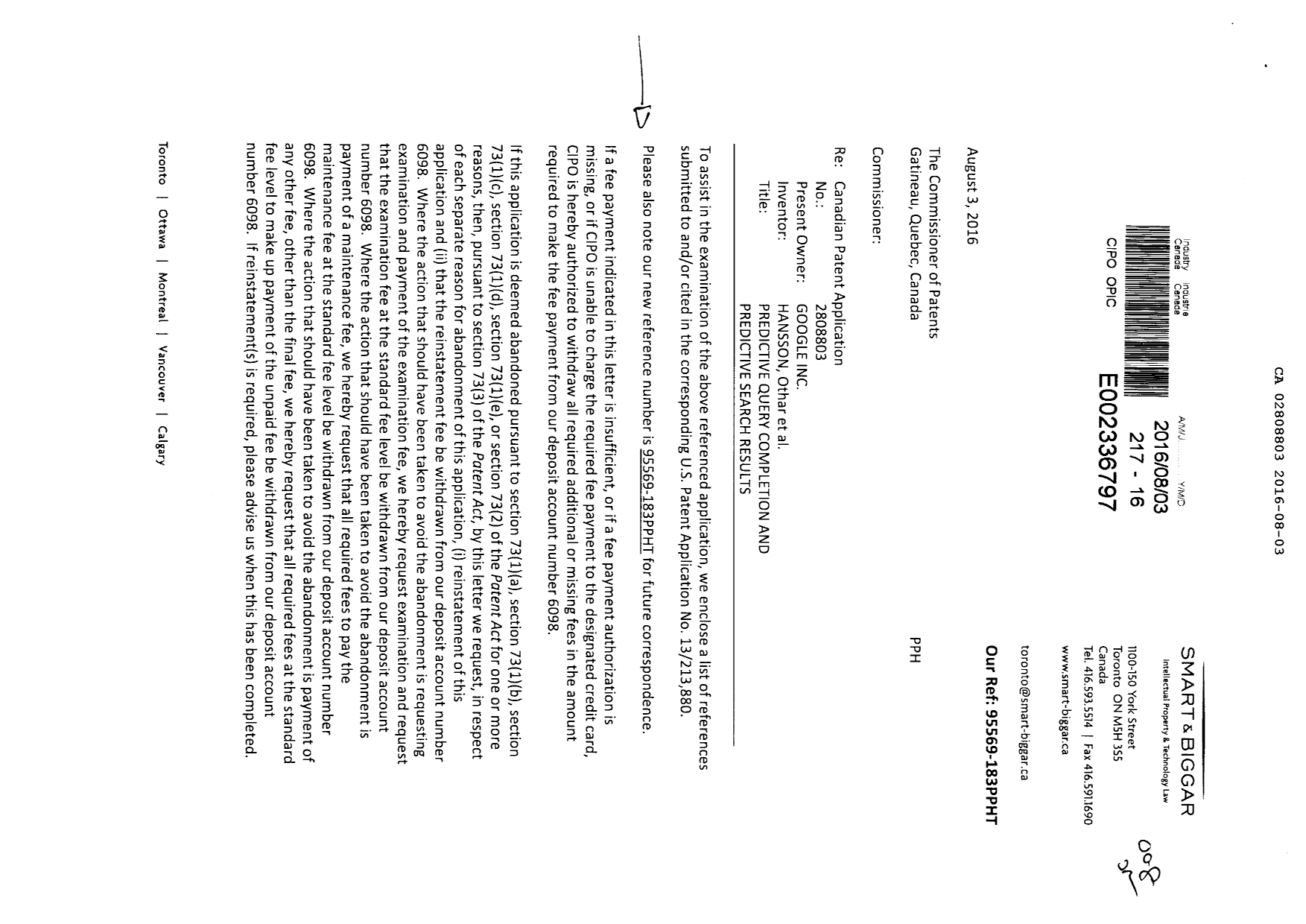 Document de brevet canadien 2808803. Poursuite-Amendment 20151203. Image 1 de 2