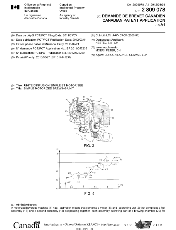 Document de brevet canadien 2809078. Page couverture 20121223. Image 1 de 2