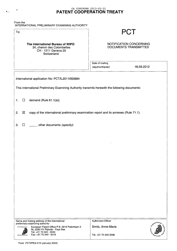 Document de brevet canadien 2809088. PCT 20121221. Image 1 de 21