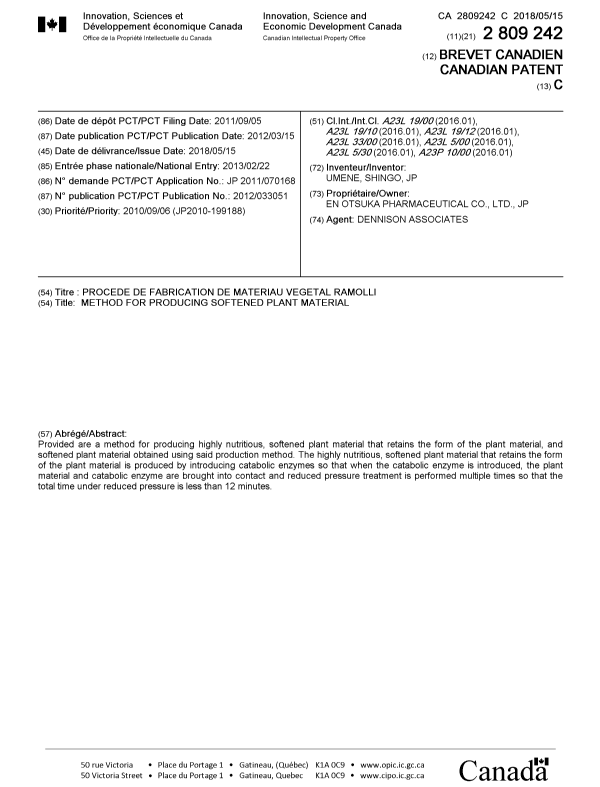 Canadian Patent Document 2809242. Cover Page 20180417. Image 1 of 1