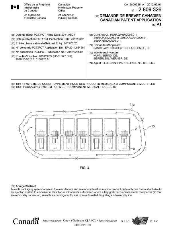 Document de brevet canadien 2809326. Page couverture 20121226. Image 1 de 1