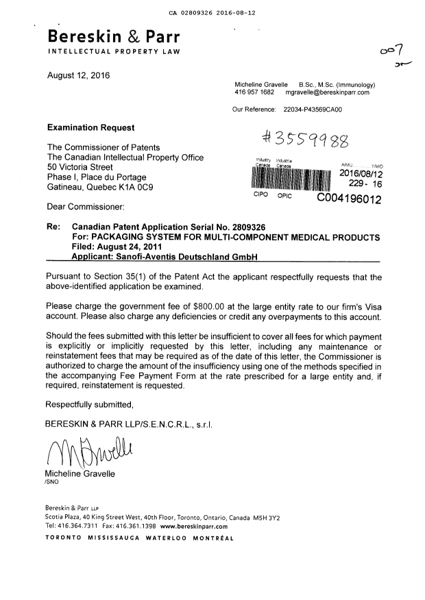 Document de brevet canadien 2809326. Poursuite-Amendment 20151212. Image 1 de 1