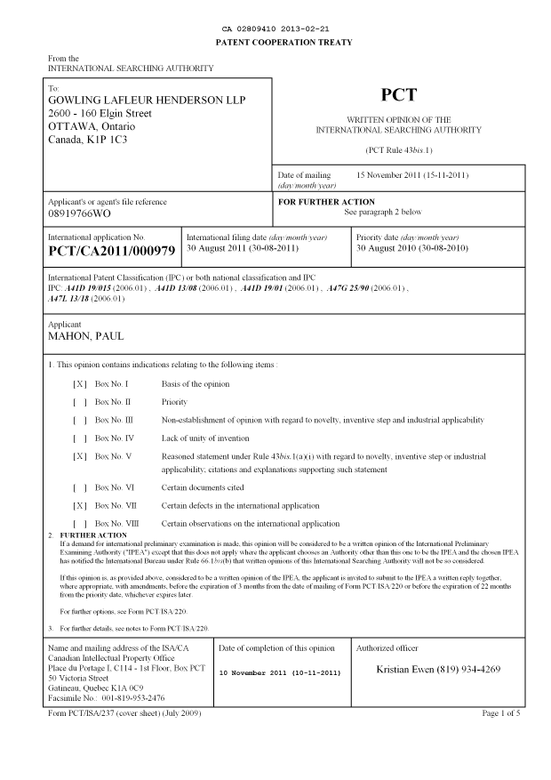 Document de brevet canadien 2809410. PCT 20121221. Image 2 de 8