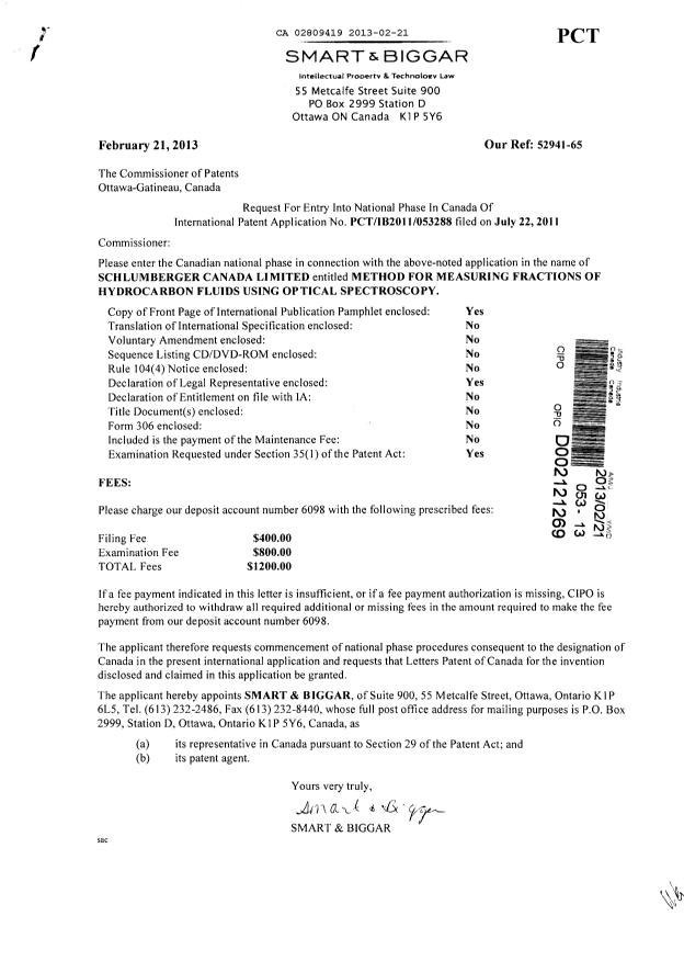 Document de brevet canadien 2809419. Cession 20130221. Image 1 de 2