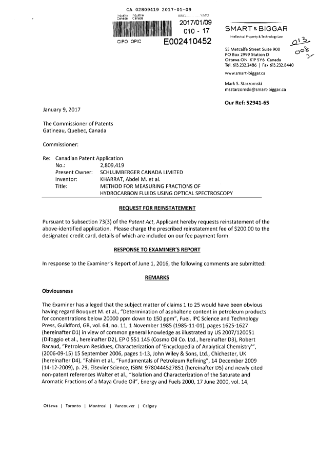 Document de brevet canadien 2809419. Modification 20170109. Image 1 de 4