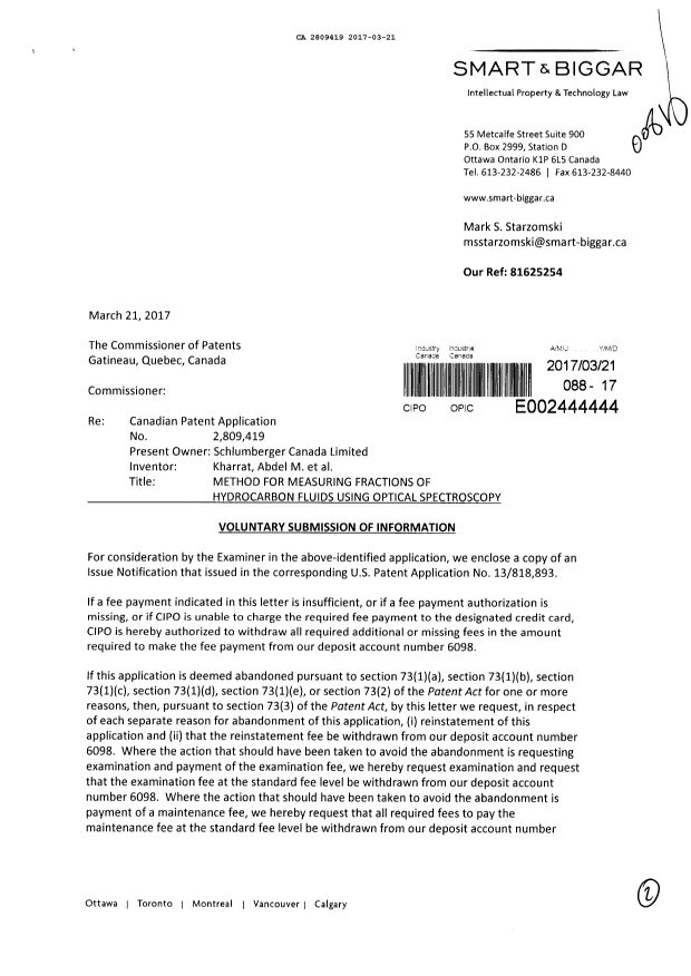 Document de brevet canadien 2809419. Modification 20170321. Image 1 de 2