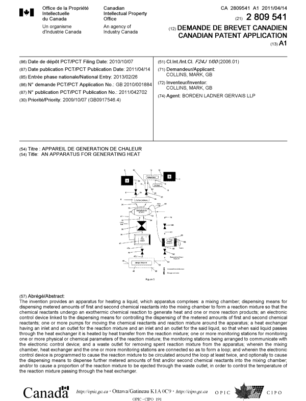 Document de brevet canadien 2809541. Page couverture 20130430. Image 1 de 1