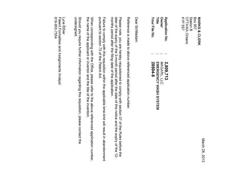 Canadian Patent Document 2809713. Correspondence 20121228. Image 1 of 1