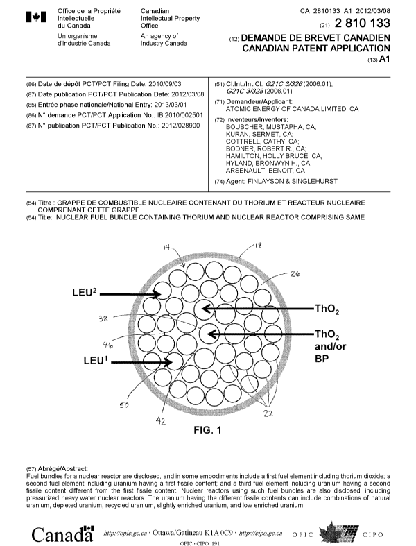 Document de brevet canadien 2810133. Page couverture 20121206. Image 1 de 1