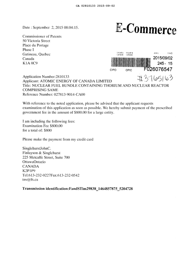 Document de brevet canadien 2810133. Poursuite-Amendment 20141202. Image 1 de 1