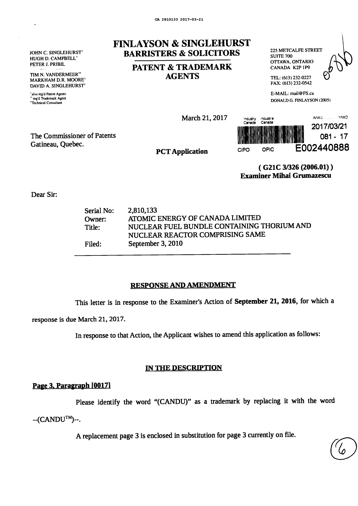 Canadian Patent Document 2810133. Prosecution-Amendment 20161221. Image 1 of 6