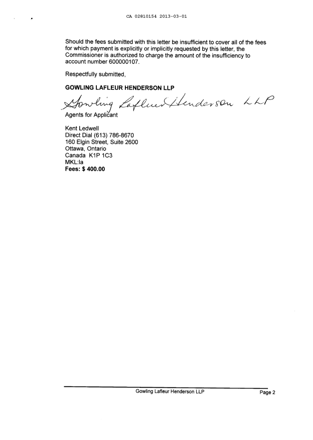 Canadian Patent Document 2810154. Assignment 20130301. Image 2 of 4