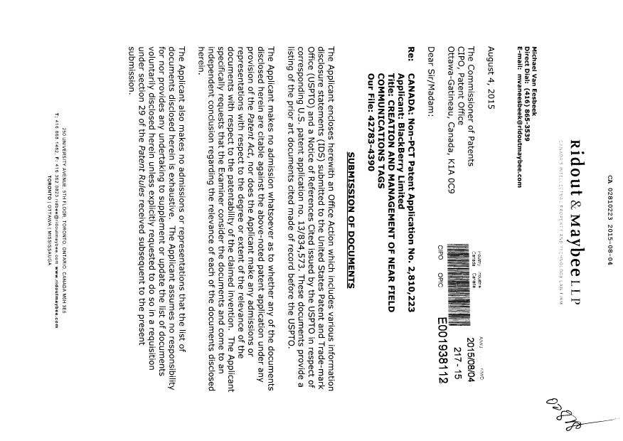 Document de brevet canadien 2810223. Poursuite-Amendment 20141204. Image 1 de 2