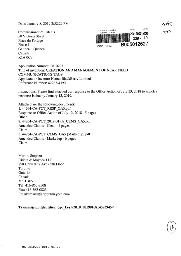 Document de brevet canadien 2810223. Modification 20190108. Image 1 de 16