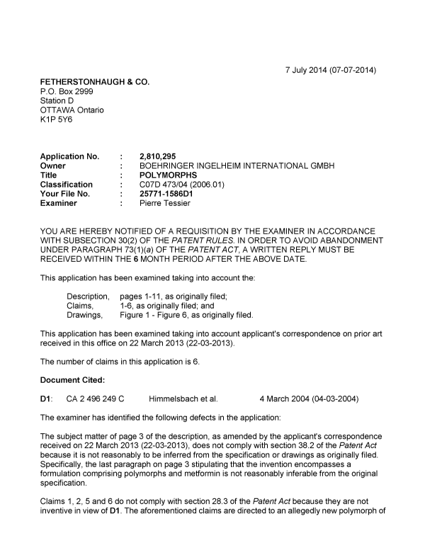 Document de brevet canadien 2810295. Poursuite-Amendment 20131207. Image 1 de 2