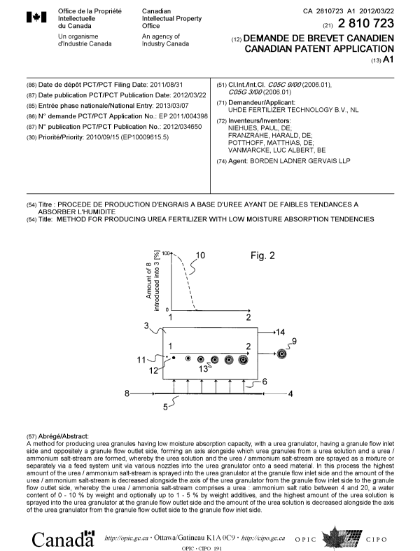 Document de brevet canadien 2810723. Page couverture 20121210. Image 1 de 1