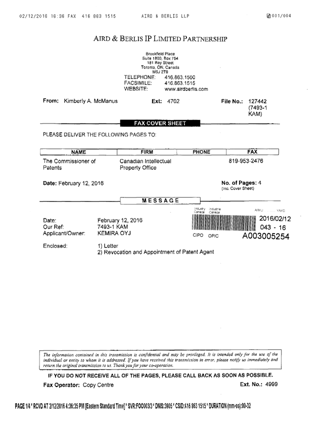 Document de brevet canadien 2810940. Correspondance 20151212. Image 4 de 4