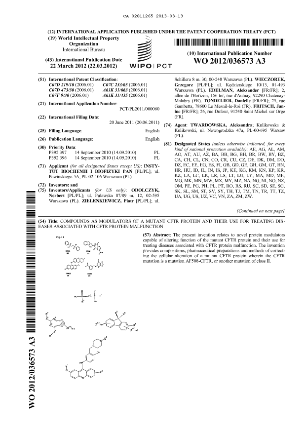 Document de brevet canadien 2811265. Abrégé 20121213. Image 1 de 2