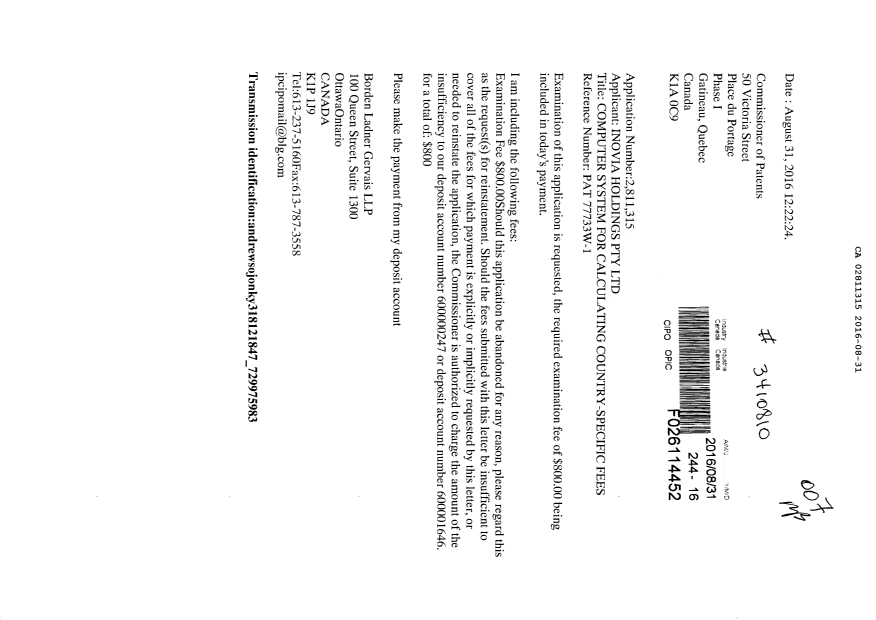 Document de brevet canadien 2811315. Poursuite-Amendment 20151231. Image 1 de 1