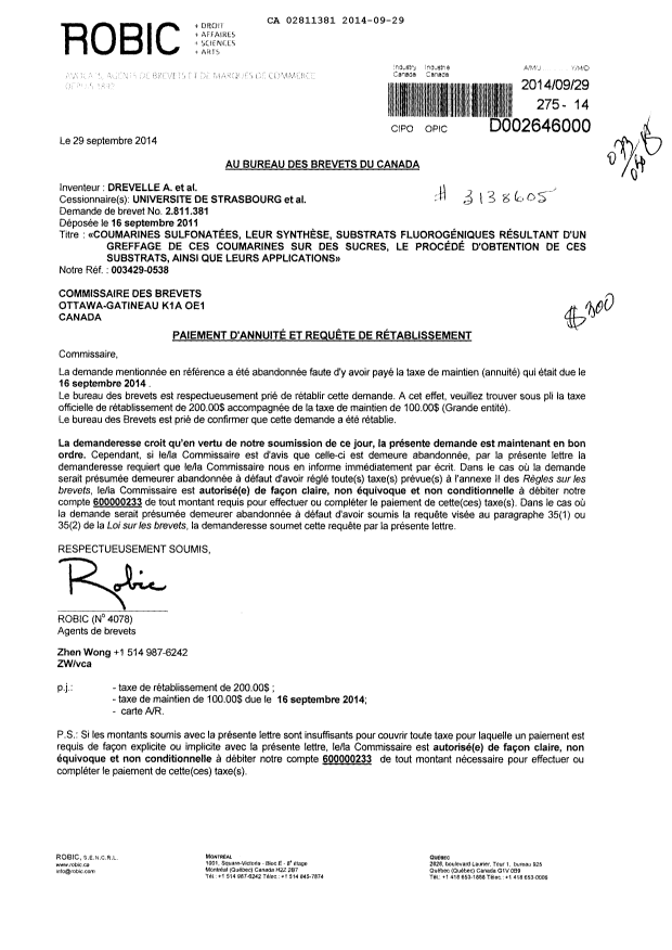 Document de brevet canadien 2811381. Taxes 20131229. Image 1 de 1