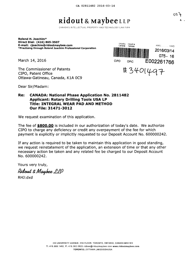 Document de brevet canadien 2811482. Poursuite-Amendment 20151214. Image 1 de 1
