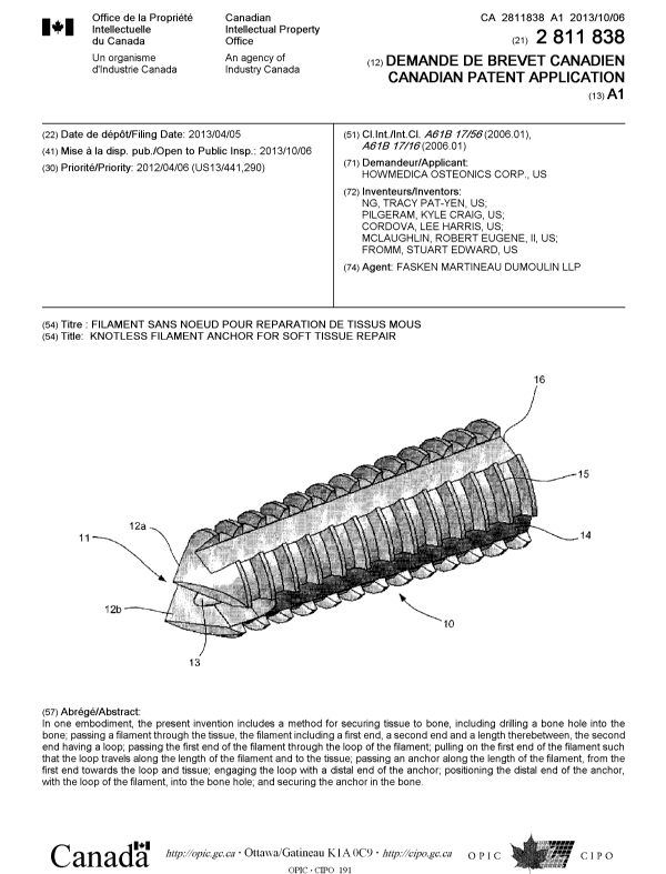 Document de brevet canadien 2811838. Page couverture 20131015. Image 1 de 1