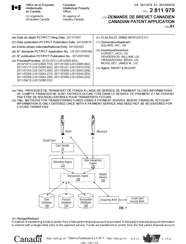 Document de brevet canadien 2811979. Page couverture 20121205. Image 1 de 2