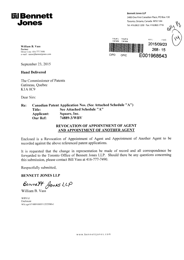 Document de brevet canadien 2811979. Correspondance 20141223. Image 1 de 3