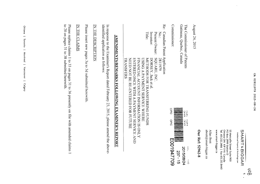 Canadian Patent Document 2811979. Prosecution-Amendment 20141224. Image 1 of 16