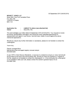 Document de brevet canadien 2811979. Lettre du bureau 20150930. Image 1 de 2