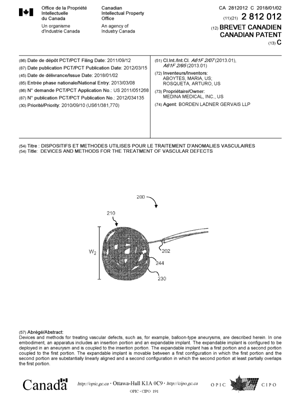 Document de brevet canadien 2812012. Page couverture 20171207. Image 1 de 1