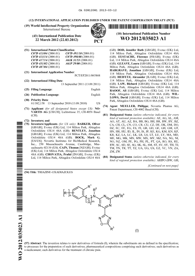 Document de brevet canadien 2812081. Abrégé 20121212. Image 1 de 2