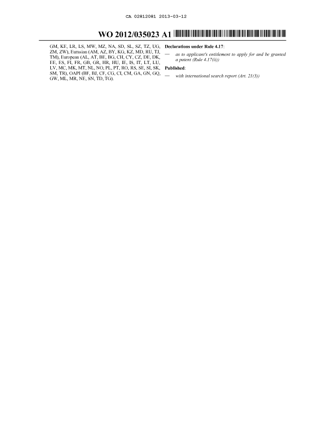 Document de brevet canadien 2812081. Abrégé 20121212. Image 2 de 2