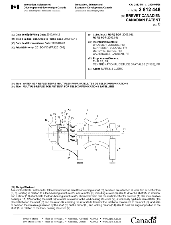 Document de brevet canadien 2812448. Page couverture 20200402. Image 1 de 1