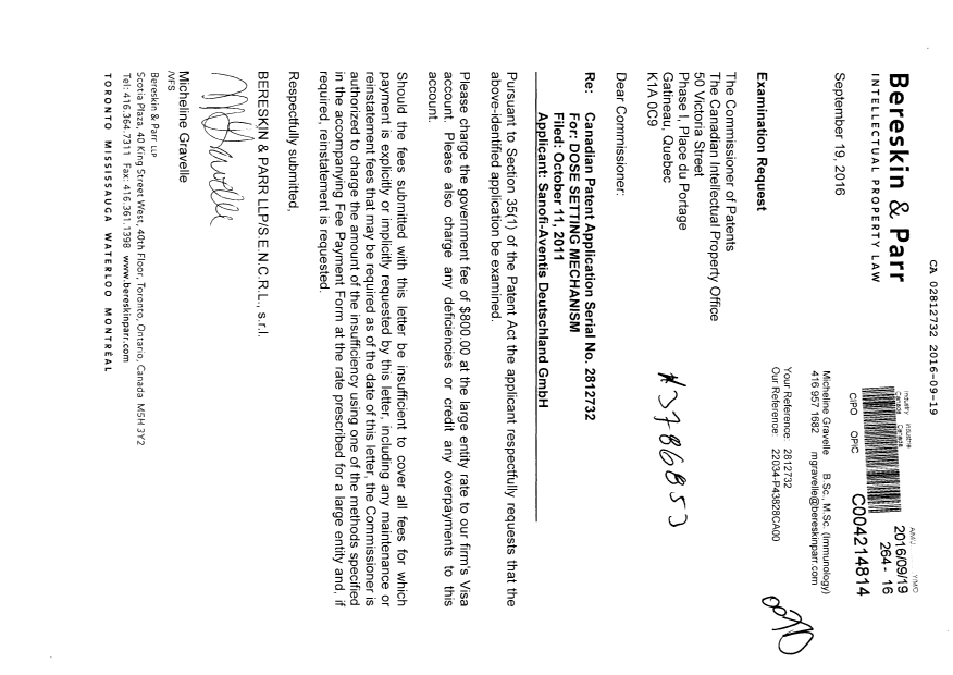 Canadian Patent Document 2812732. Prosecution-Amendment 20151219. Image 1 of 1