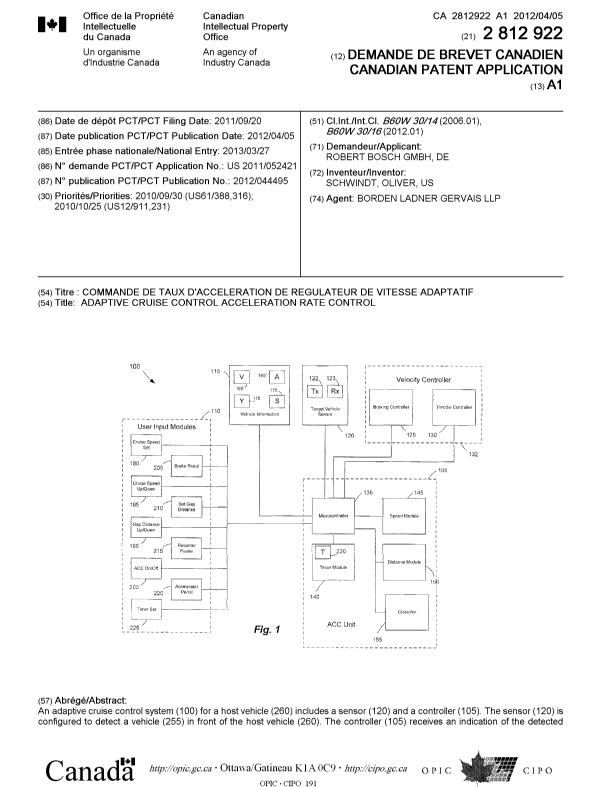 Document de brevet canadien 2812922. Page couverture 20121213. Image 1 de 2