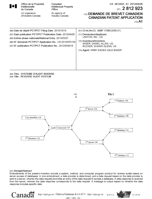 Document de brevet canadien 2812923. Page couverture 20130613. Image 1 de 1
