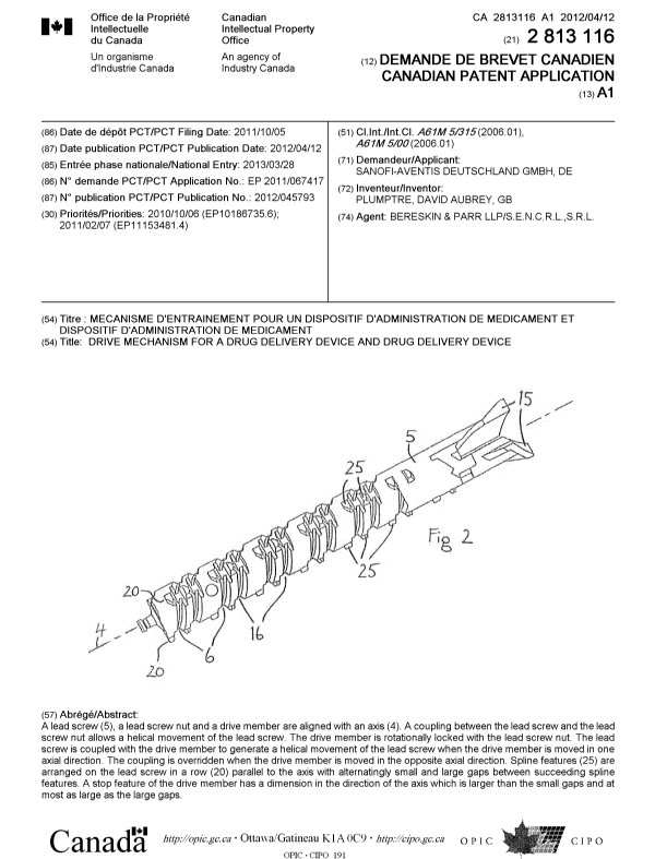 Document de brevet canadien 2813116. Page couverture 20130614. Image 1 de 1