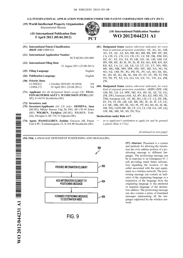 Document de brevet canadien 2813233. Abrégé 20121228. Image 1 de 2
