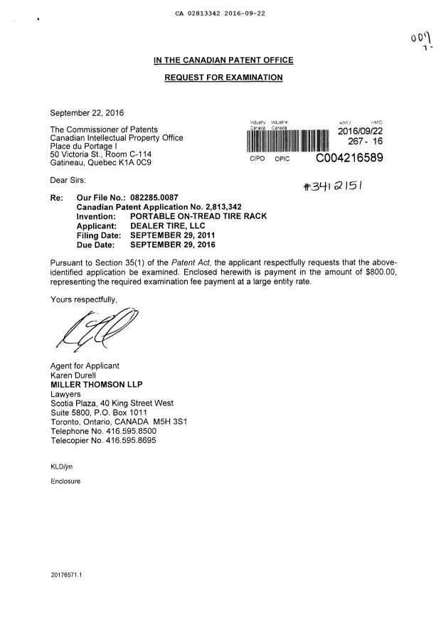 Document de brevet canadien 2813342. Poursuite-Amendment 20151222. Image 1 de 1