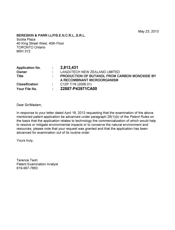 Canadian Patent Document 2813431. Prosecution-Amendment 20130523. Image 1 of 1