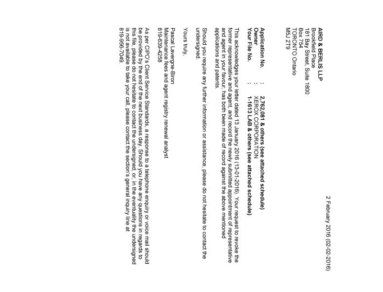 Document de brevet canadien 2813481. Correspondance 20151202. Image 1 de 18