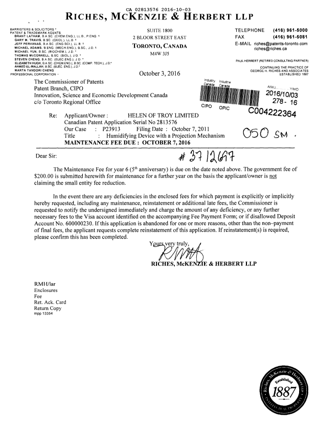 Document de brevet canadien 2813576. Taxes 20151203. Image 1 de 1