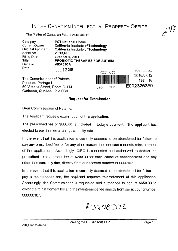 Document de brevet canadien 2813606. Poursuite-Amendment 20151212. Image 1 de 2