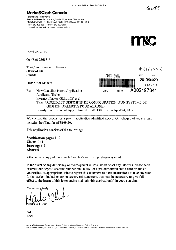 Document de brevet canadien 2813619. Cession 20130423. Image 1 de 4