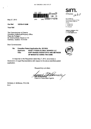 Document de brevet canadien 2813624. Correspondance 20121227. Image 1 de 2