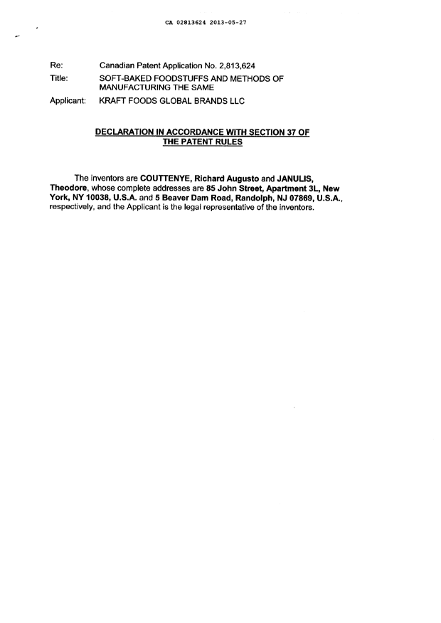 Document de brevet canadien 2813624. Correspondance 20121227. Image 2 de 2