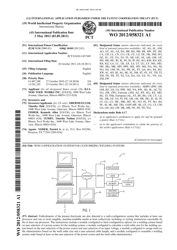 Document de brevet canadien 2813768. Abrégé 20121204. Image 1 de 2