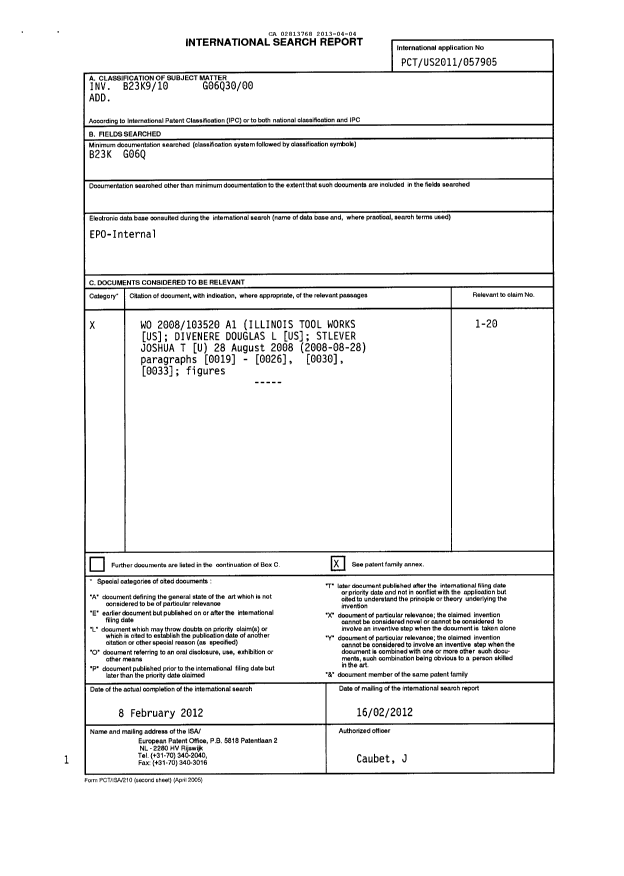 Document de brevet canadien 2813768. PCT 20121204. Image 1 de 2