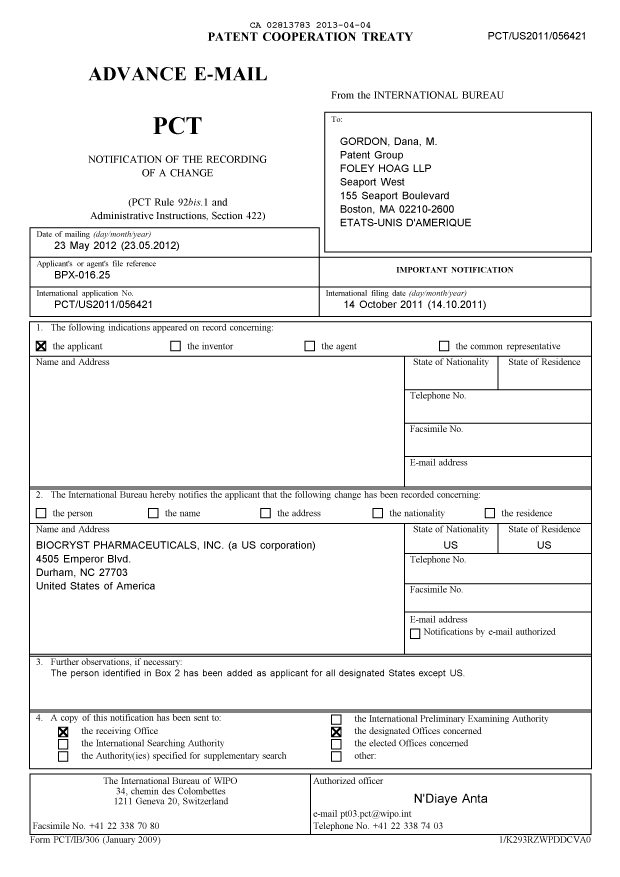 Document de brevet canadien 2813783. PCT 20130404. Image 1 de 10
